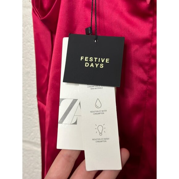 NWT Zara Effect Satin Hot Pink Mini Cocktail Dress With Jewel Straps SZ Small - Picture 6 of 10